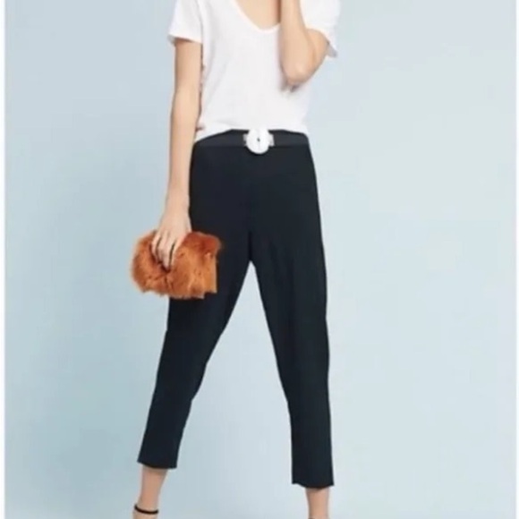 Anthropologie The Essential Pull On Trouser Pants Tapered Cropped Black Small - Picture 2 of 6